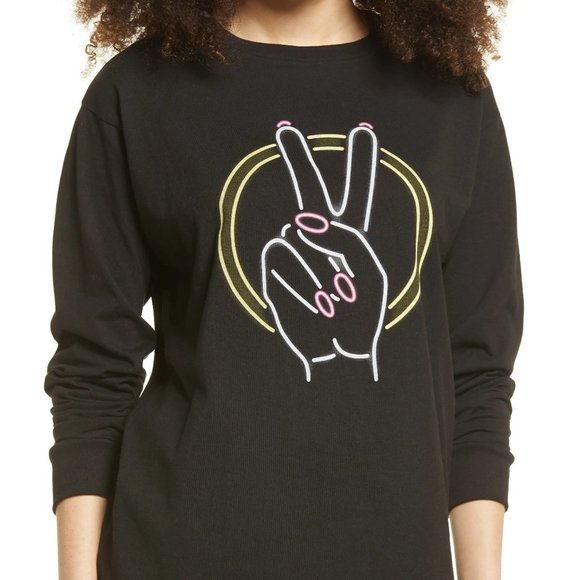 Bp. Women's The Time Is Now Graphic Long Sleeve Tee, Size Small - Black NWT 4611 - Picture 1 of 8